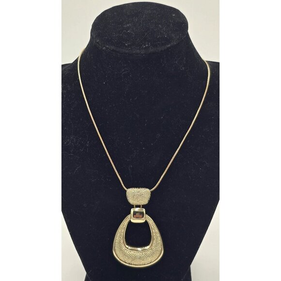 Liz Claiborne Gold-Tone Textured Abstract Pendant Necklace With Adjustable Chain - Picture 1 of 7
